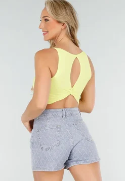 Butter Yellow Crop Top met Open Twist Rug en Brede Bandjes