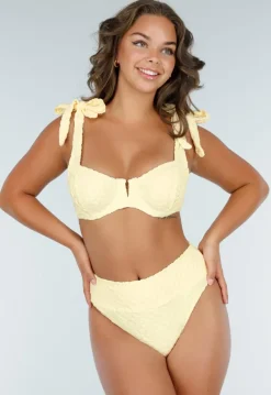 Butter Yellow High Waist Bikinibroekje met Bloemenstructuur