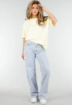 Butter Yellow Kanten T-shirt met Korte Mouwen en Ronde Hals