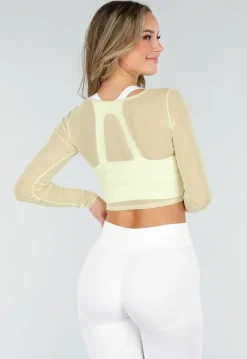 Butter Yellow Mesh Wrap Top met Stretch