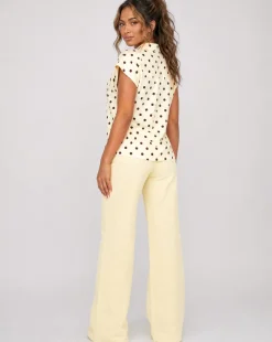 Butter Yellow Polkadot Blazer Top met Schoudervulling
