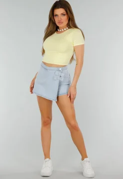 Butteryellow Stretch Cropped Top met Ronde Hals