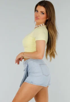 Butteryellow Stretch Cropped Top met Ronde Hals