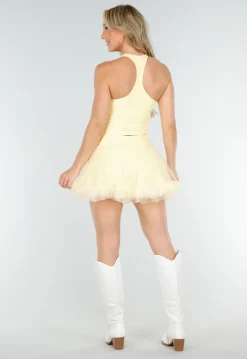 Butter Yellow Stretch Top met Vierkante Hals en Uitneembare Pads
