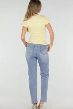 Butter Yellow Stretch T-Shirt met Ronde Hals en Korte Mouwen