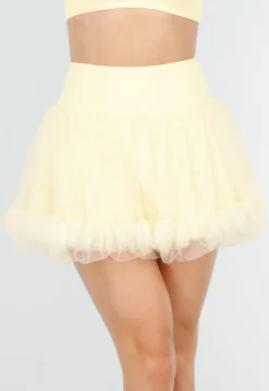 Butter Yellow Tule Rokje met Ondershort en Elastische Tailleband