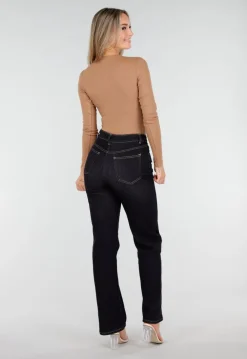 Camelbruine Rib Body met Lange Mouwen en Stretch