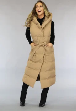 Camel Oversized Bodywarmer met Ceintuur
