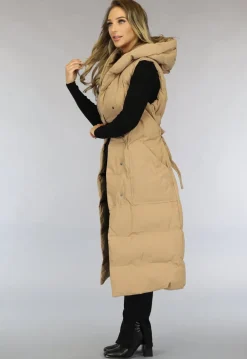 Camel Oversized Bodywarmer met Ceintuur
