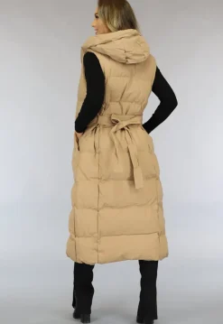 Camel Oversized Bodywarmer met Ceintuur