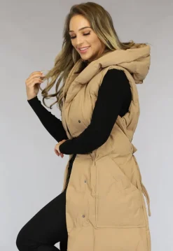 Camel Oversized Bodywarmer met Ceintuur