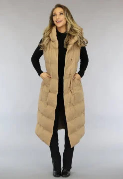 Camel Oversized Bodywarmer met Ceintuur