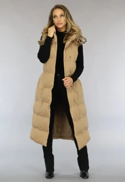 Camel Oversized Bodywarmer met Ceintuur