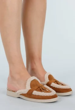 Camel Suède-Look Instappers met Teddystof