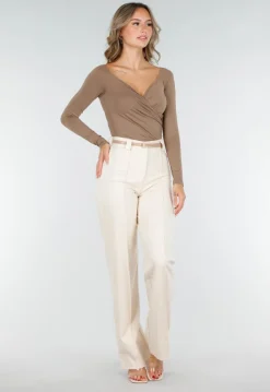 Camel Top met Lange Mouwen en Plooidetail