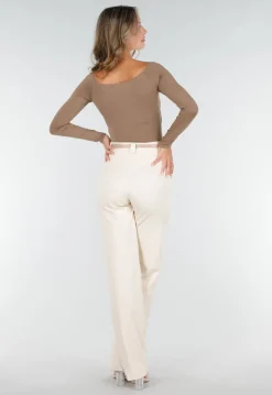Camel Top met Lange Mouwen en Plooidetail