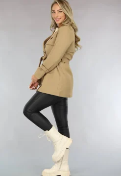 Camel Trenchcoat met Ceintuur en Knoopsluiting