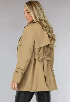 Camel Trenchcoat met Ceintuur en Knoopsluiting