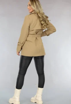 Camel Trenchcoat met Ceintuur en Knoopsluiting