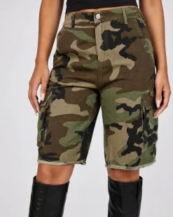 Camouflage Cargo Bermuda Short van Denim met Zakken