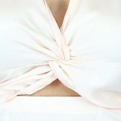 Champagne Geplooide Satin Jurk met Twistdetail