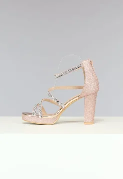 Champagne Glitter Sandalen met Strass Bandjes