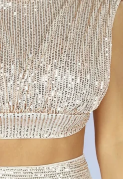 Champagne Sparkly Two Piece Set met Maxi Rok