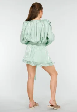 Chique Mintgroene Jurk met Strik en Pofmouwen