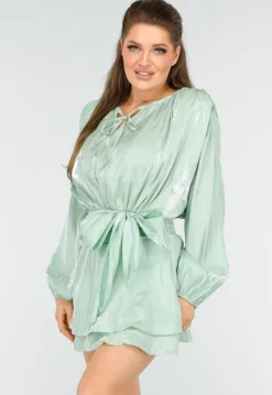 Chique Mintgroene Jurk met Strik en Pofmouwen