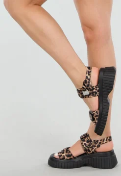 Chunky Platform Sandalen met Luipaardprint en Klittenband