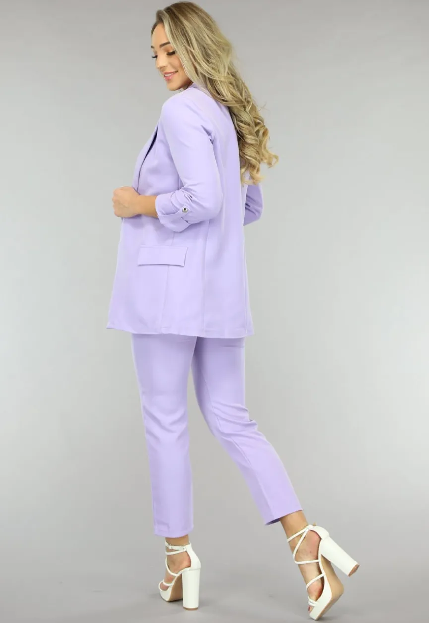 Classy Lila Tweedelige Blazer Set