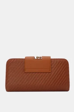 Cognackleurige Gevlochten Clutch met Gouden Schouderketting