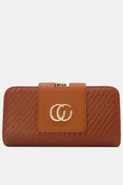 Cognackleurige Gevlochten Clutch met Gouden Schouderketting