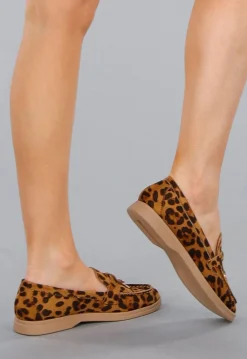 Comfortabele luipaardprint Suède Loafers met Flexibele Zool En Gouden Detail