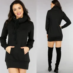 Comfy Zwarte Hoodie Dress met Col