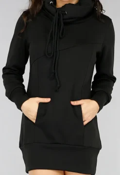 Comfy Zwarte Hoodie Dress met Col