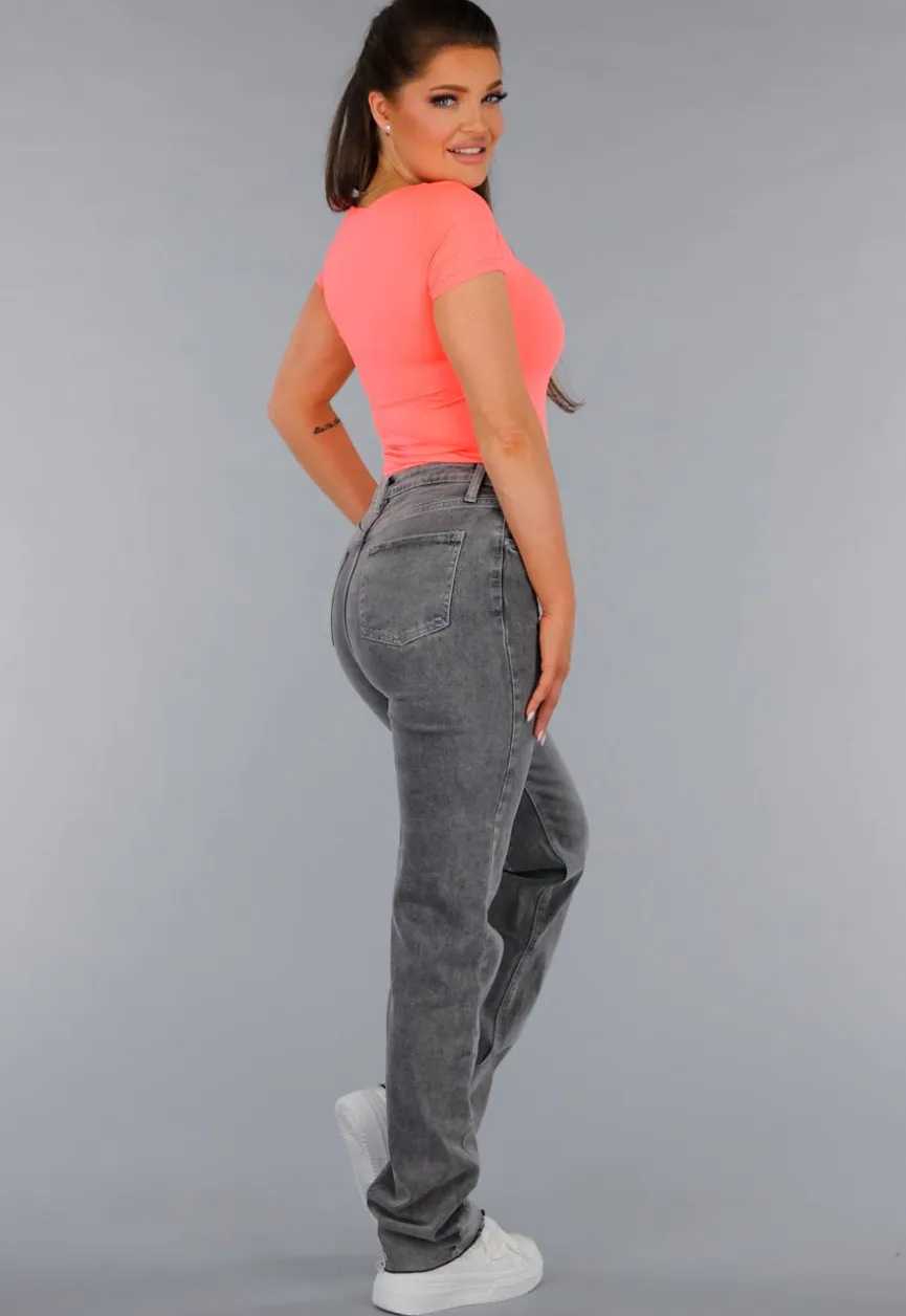 Coral Stretch Shirt met Vierkante Hals en Korte Mouwen