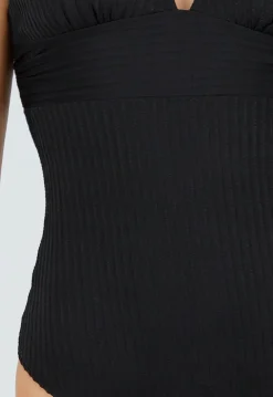 Corrigerend Badpak Zwart met Rib Structuur en Padding