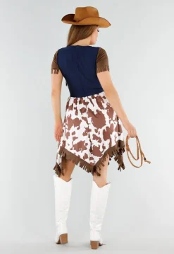 Cowgirl Kostuum met Witte Top Bruine Franjes en Koeienprint Rok