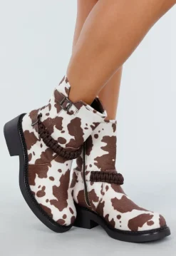 Cowprint Enkellaarsjes met Vlechtband en Blokhak