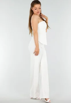 Cream Strapless Getailleerde Gilettop met Knopen
