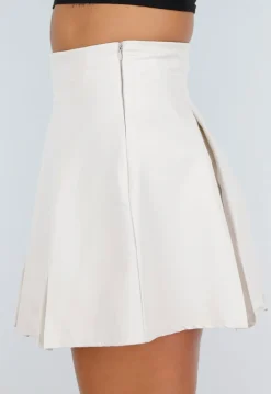 Cremekleurige Tweedelige Set met Blazer met Korsetveter en Plooirok met Ritssluiting