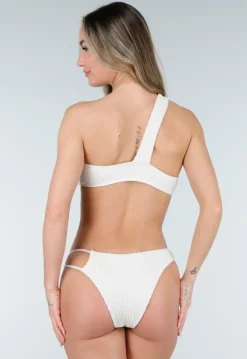 Crème Driedelige Bikini Set met Verstelbaar Rokje