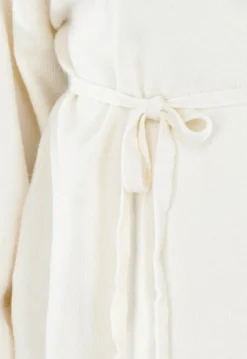 Crème Gebreide Set met Overslag Top en Wijde Broek