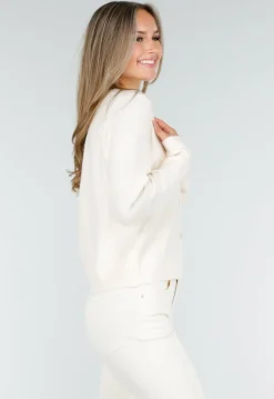 Crème Gebreid Vest met Knoopsluiting en Lange Mouwen