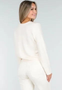 Crème Gebreid Vest met Knoopsluiting en Lange Mouwen