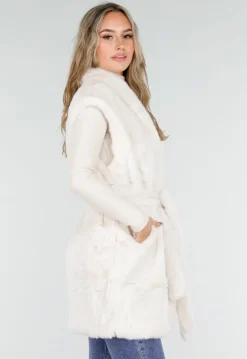 Crèmekleurige Faux Fur Bodywarmer met Ceintuur