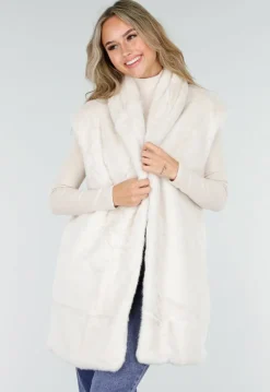 Crèmekleurige Faux Fur Bodywarmer met Ceintuur
