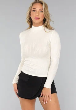 Crème Lange Mouwen Top met Zebra Print
