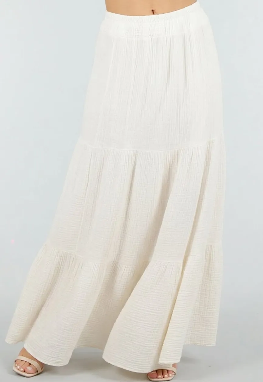 Crème Mousseline Maxi Rok met Elastische Taille